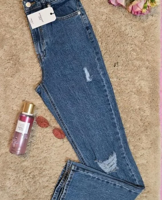 Jeans de Tiro Alto con Bota Recta Mujer Original