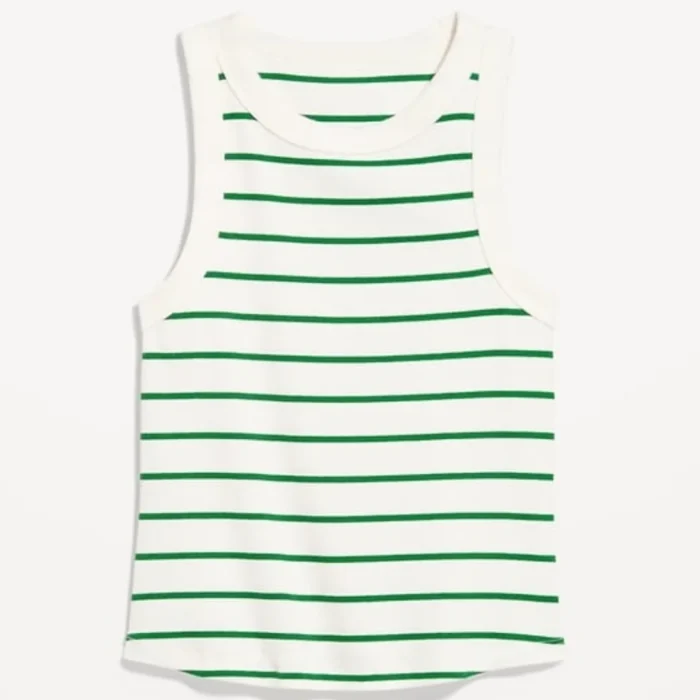 Tank top sin Mangas Blanco con Rayas Verdes Mujer Original