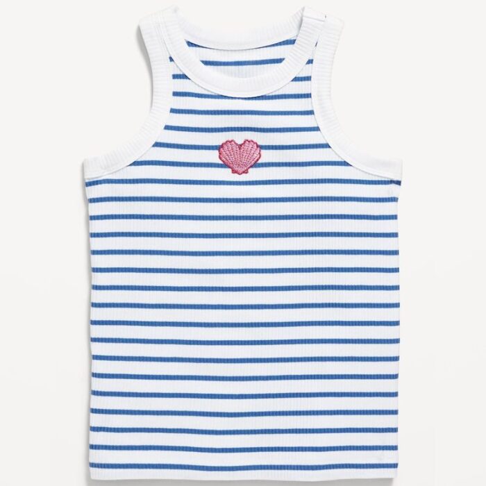 Snug Tank Top Fitted a Rayas para Niña Talla XXL (18) Plus – Diseño Marino con Corazón Bordado