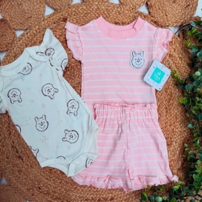 Set de 2 piezas Disney bebé – Camiseta y short rosa con estampado de Winnie the Pooh