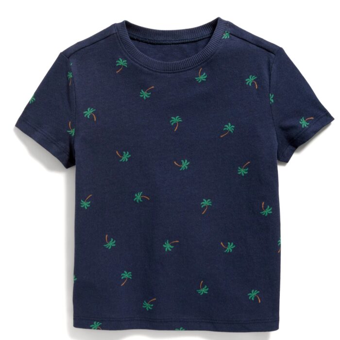 Camisa para niño Old Navy azul marino con estampado de palmeras