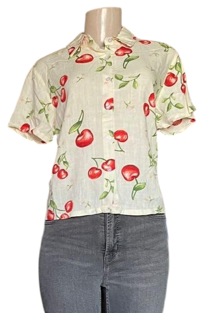 Camisa de botones estampado de cerezas marca Angel Kiss para mujer -talla L