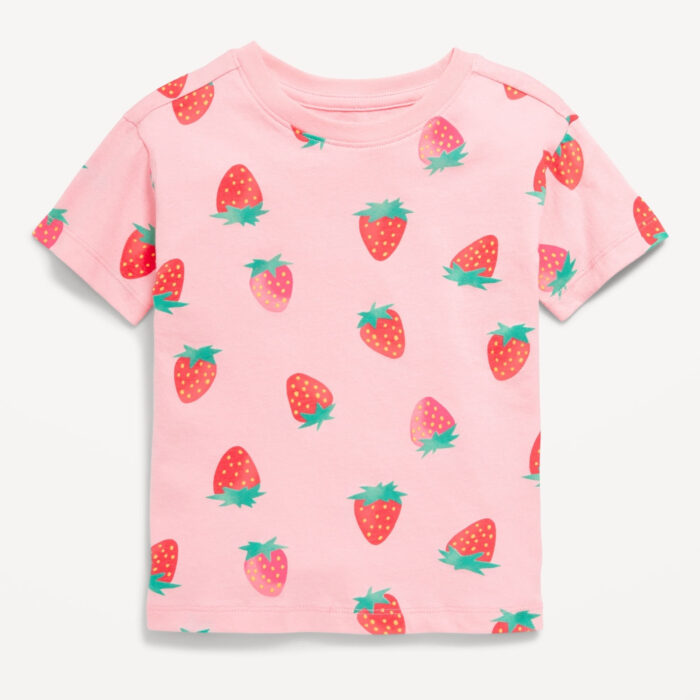 Camisa rosa con estampado de fresas para niña marca  Old Navy