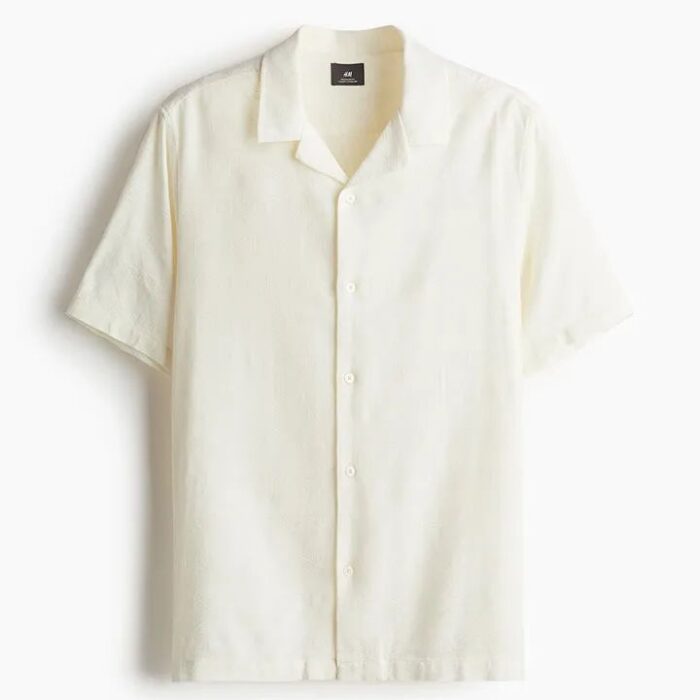 Camisa Blanca Hueso H&M Regular Fit para Hombre – Corte Estándar con Botones al Frente