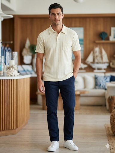 Camisa Laguna para Caballero - Estilo Cubano Blanco Crema con Textura