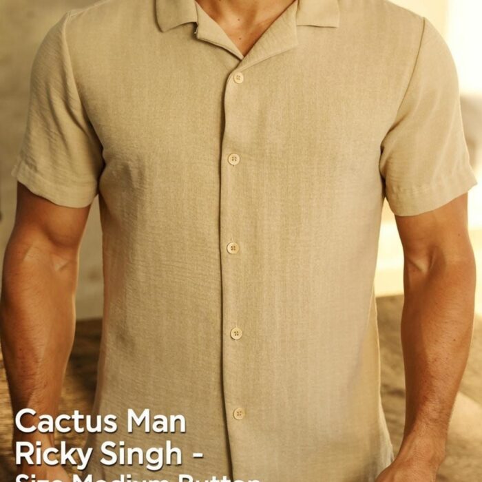 Camisa Cactus Man Ricky Singh para Caballero - Beige Lino Style con Cuello Cubano