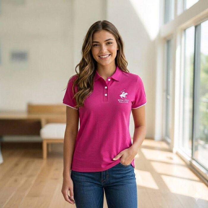 Playera Tipo Polo para Dama - Fucsia Vibrante con Logo Bordado