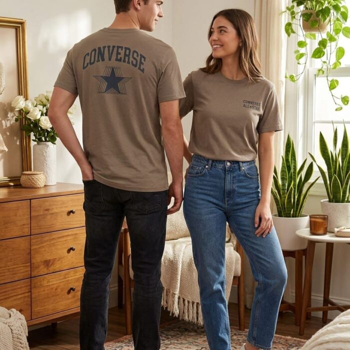 Playera Converse Unisex - Café Chocolate con Logo Retro Circular