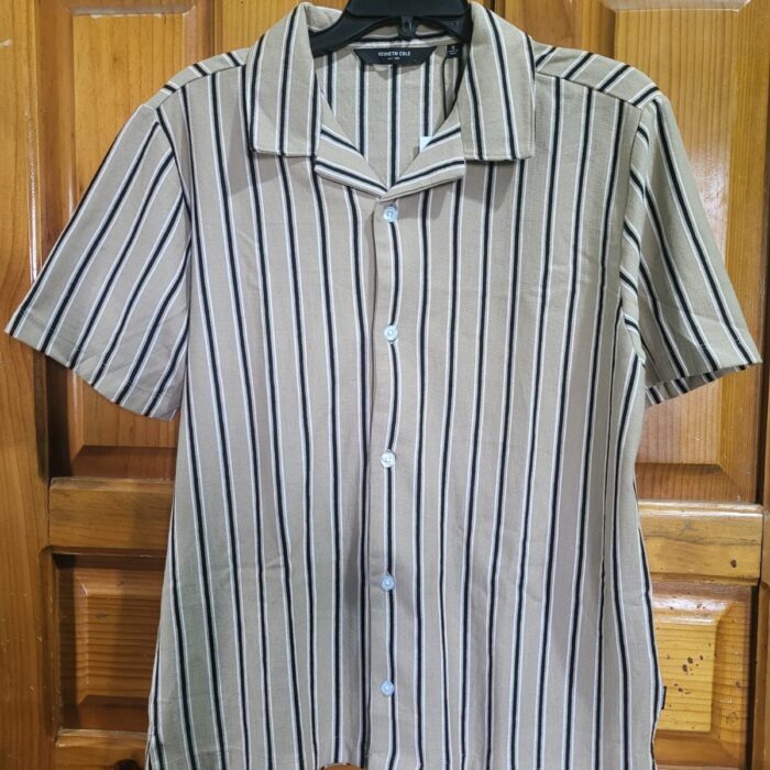 Camisa Kenneth Cole para Caballero - Café Claro con Rayas Negras Estilo Cubano