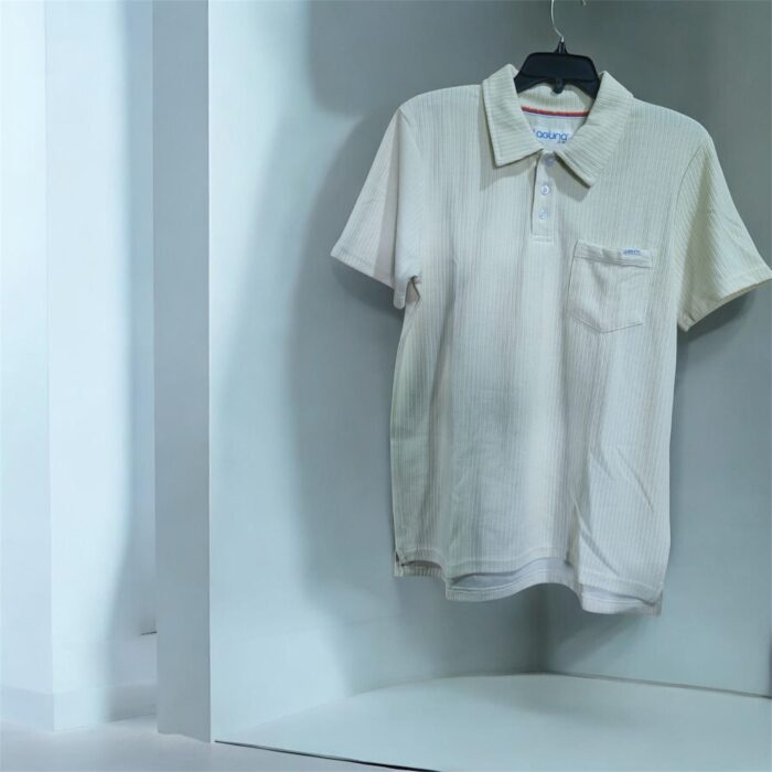 Camisa Laguna para Caballero - Estilo Cubano Blanco Crema con Textura