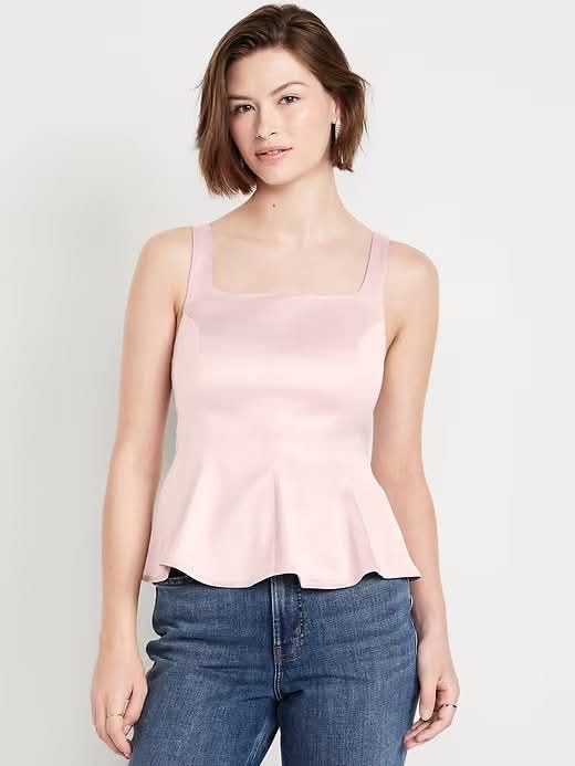 Top Peplum de Satén marca old navy,Rosa Pálido para Mujer - Elegante con Cuello Cuadrado