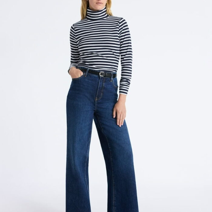 Pantalon jean estilo Wide Leg de Tiro Alto marca Free Assembly para Mujer – Azul Oscuro