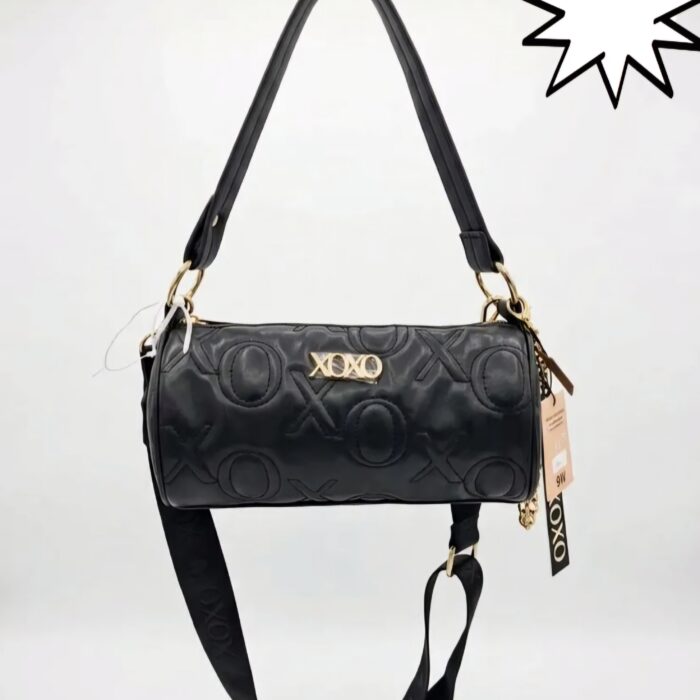 Bolso Bandolera Cilíndrico XOXO Negro Acolchado con Correa Intercambiable