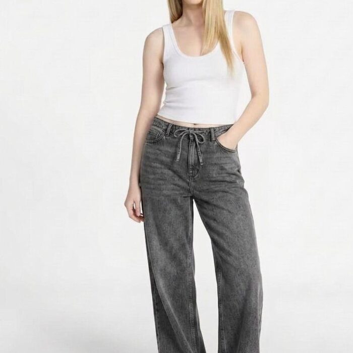 Jeans Wide Leg Pull-On para Mujer No Boundaries - Gris Lavado