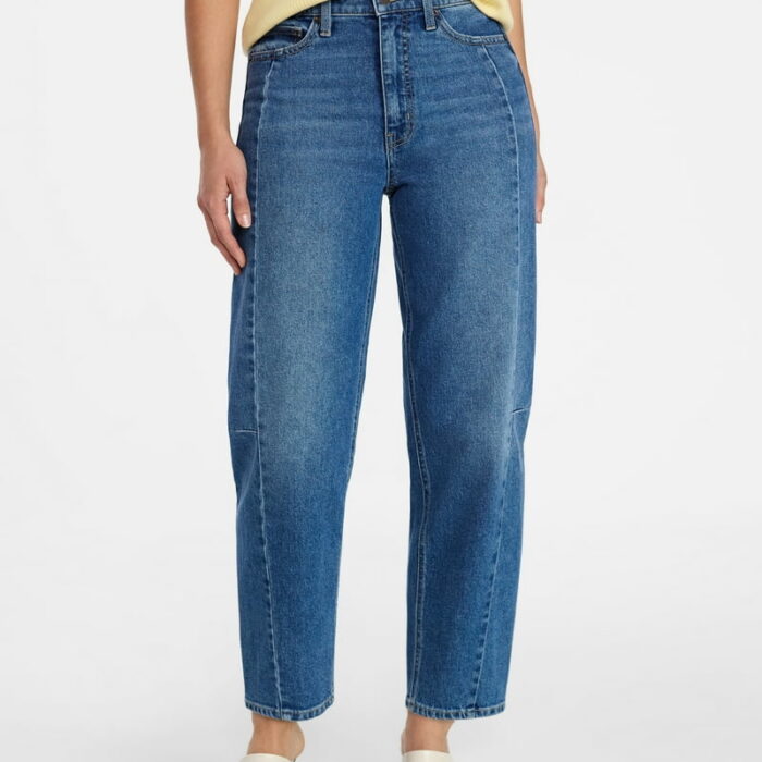 Jeans Barrel de Tiro Alto para Mujer Time and Tru – Vaqueros de Corte Barrel con Costura Frontal
