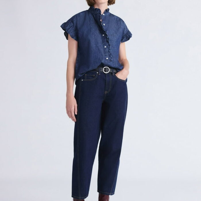Jeans Estilo Barrel para Mujer Free Assembly – Denim Azul Oscuro de Tiro Alto